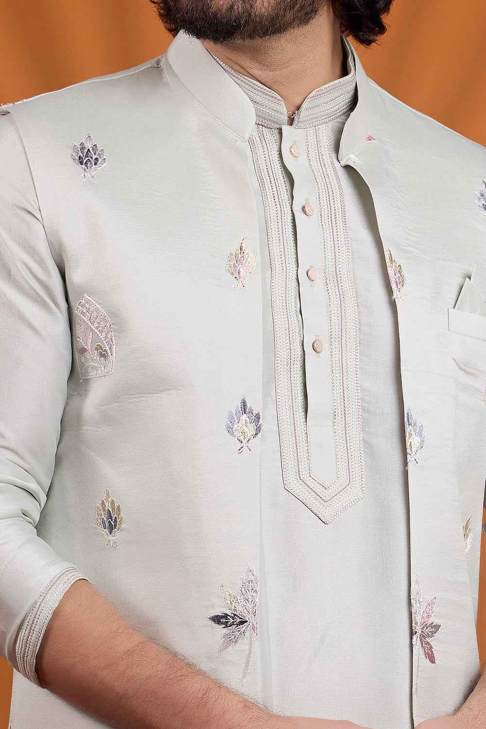 Pista Green Art Silk Nehru Jacket (NMK-8787)