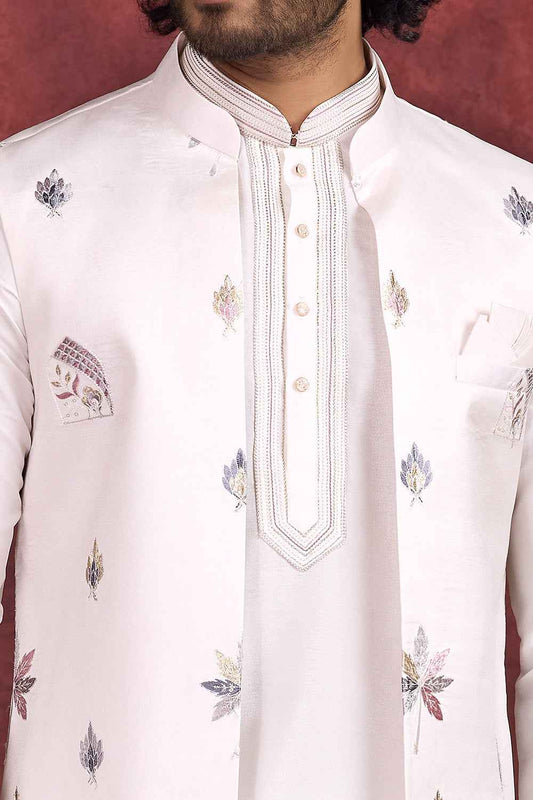 Off White Art Silk Nehru Jacket (NMK-8788)