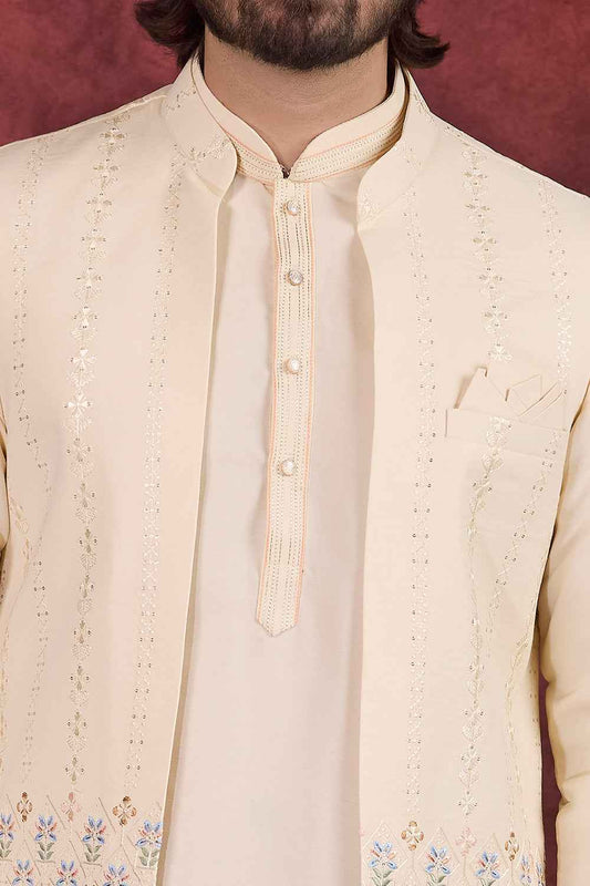 Beige Art Silk Nehru Jacket (NMK-8789)