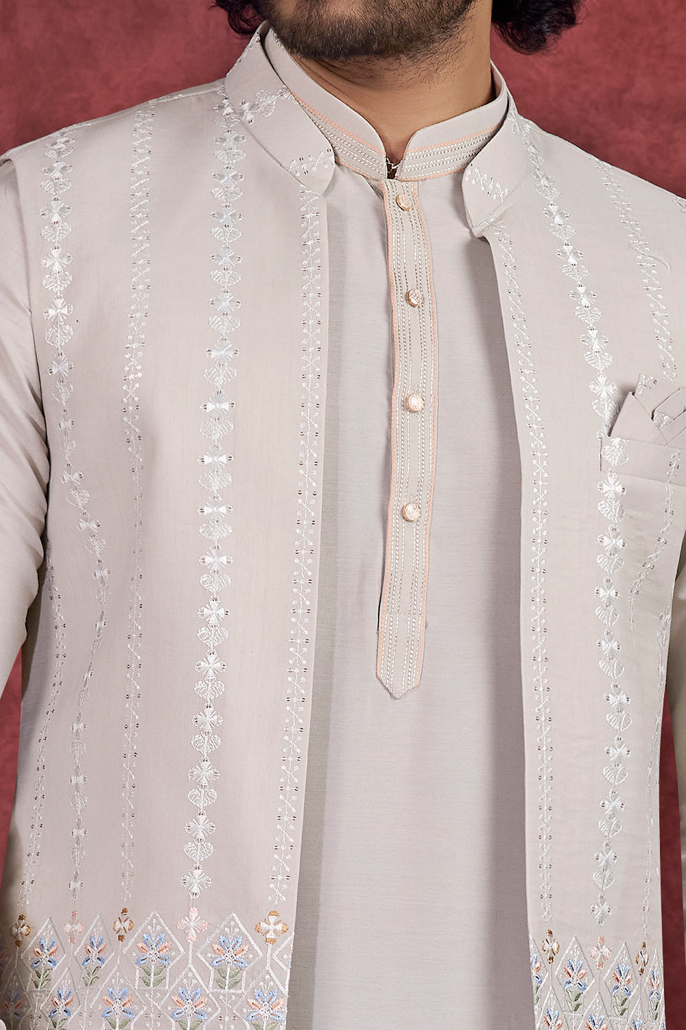 Light Grey Art Silk Nehru Jacket (NMK-8790)