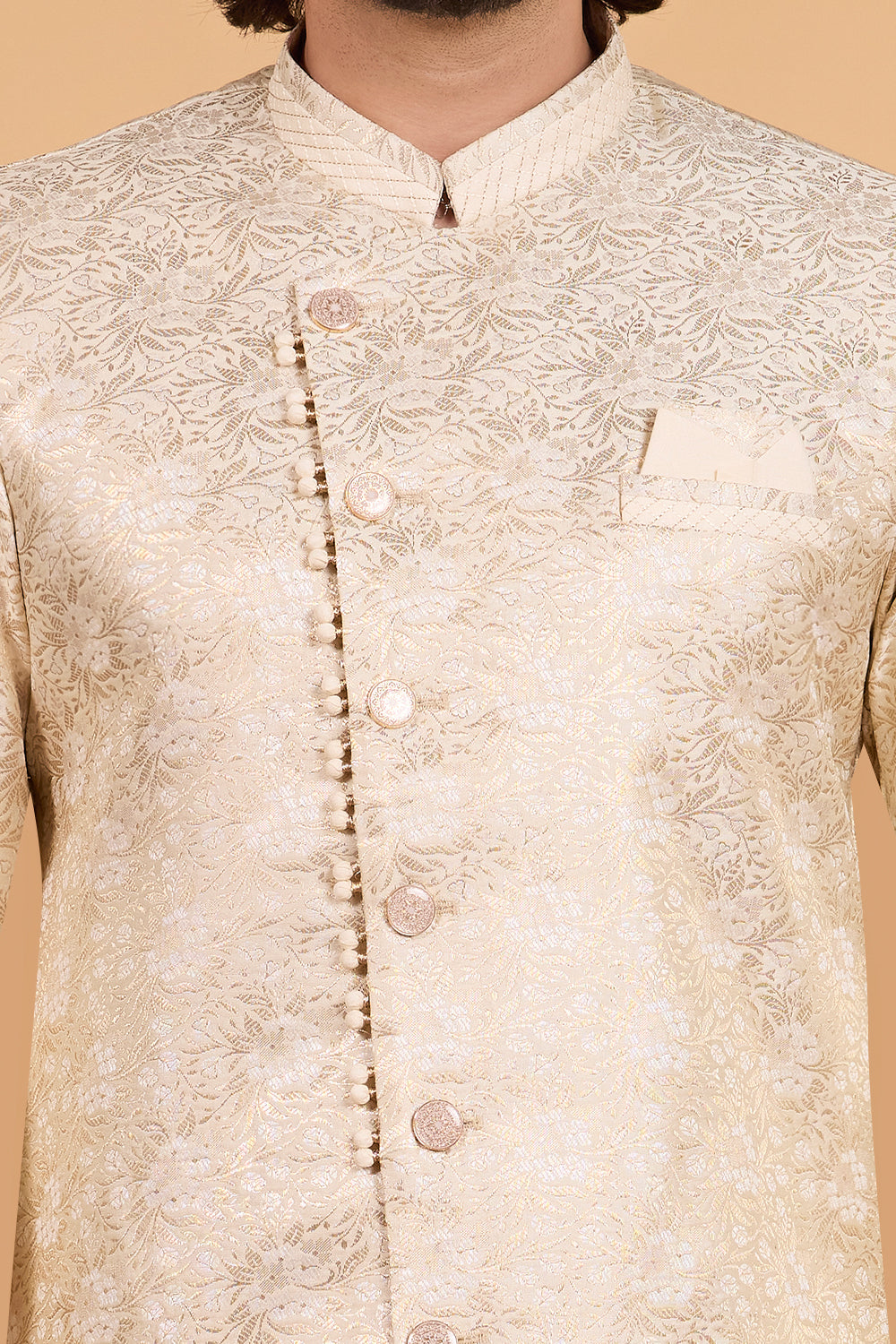 Gold Banarasi Jaquard Indo Western (NMK-8796)