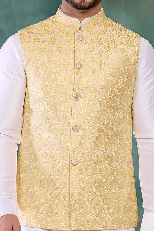 Yellow Art Silk Nehru Jacket (NMK-8805)