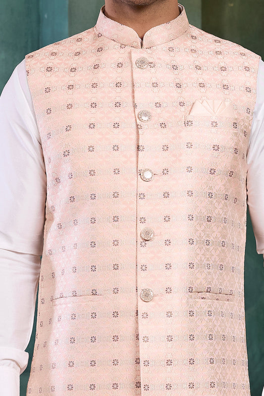 Pink Jaquard Nehru Jacket (NMK-8810)