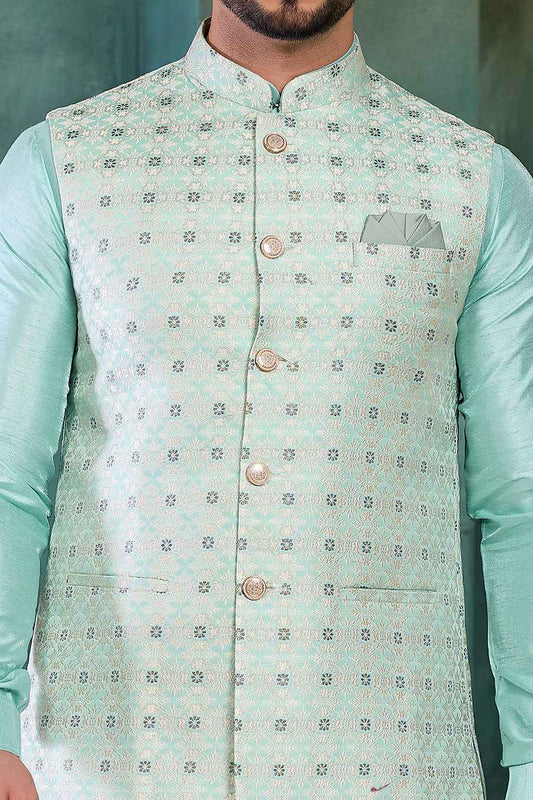 Blue Jaquard Nehru Jacket (NMK-8811)