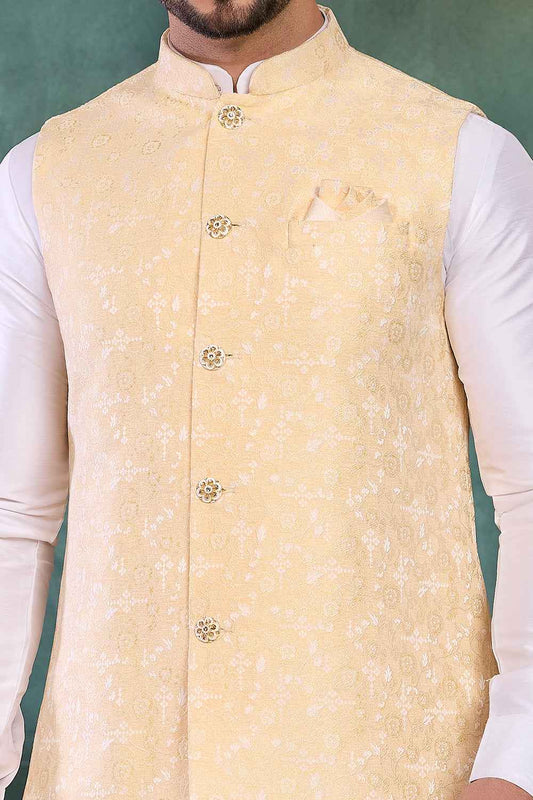 Yellow Jaquard Mens Nehru Jacket (NMK-8816)