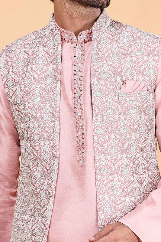Pink Art Silk Nehru Jacket for Men (NMK-8819)