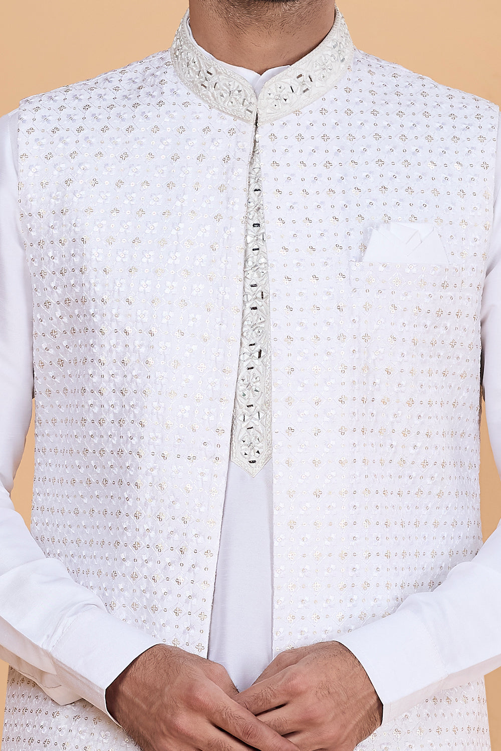 Off White Art Silk Nehru Jacket (NMK-8822)