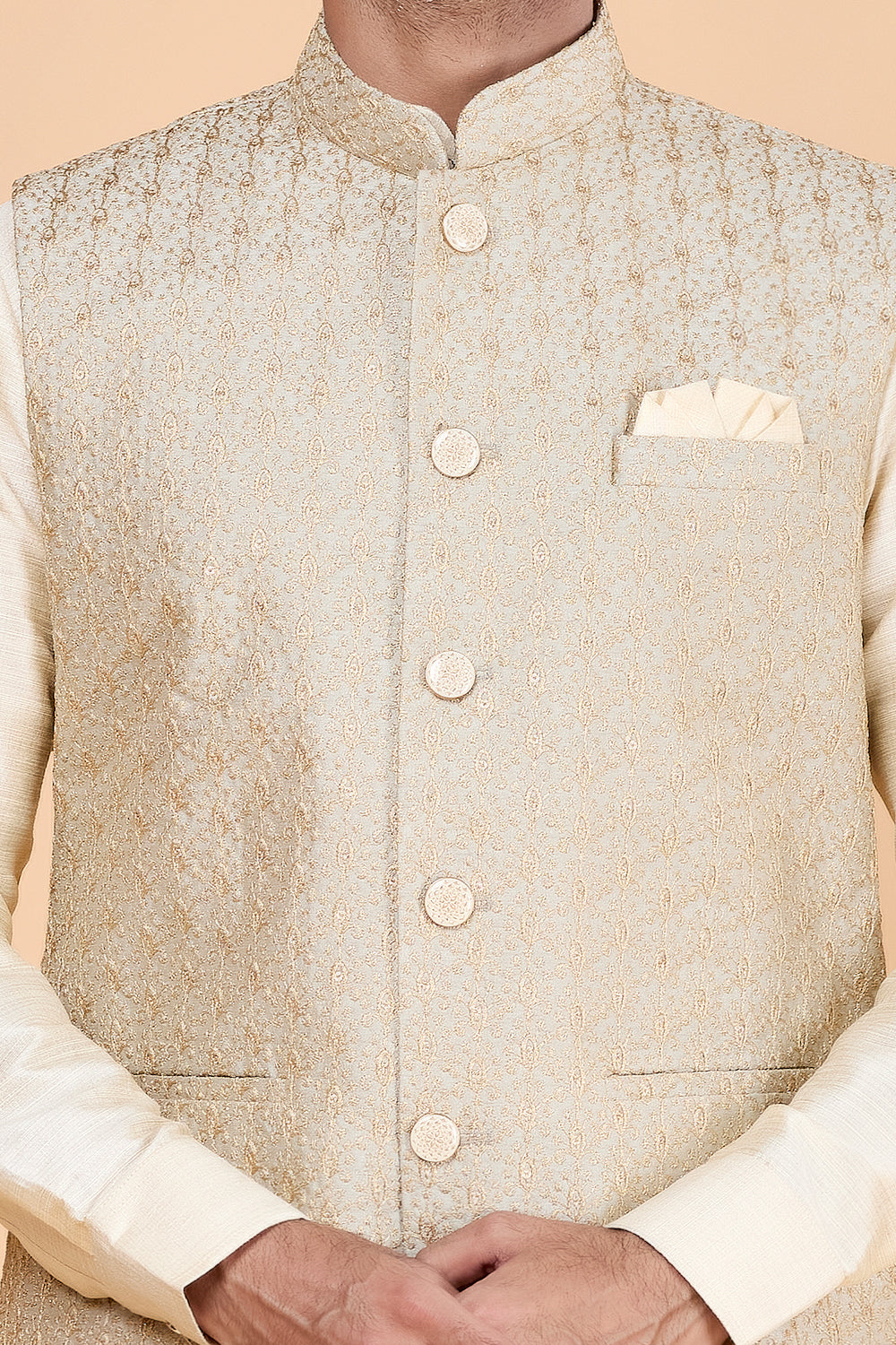 Cream Art Silk Nehru Jacket (NMK-8826)