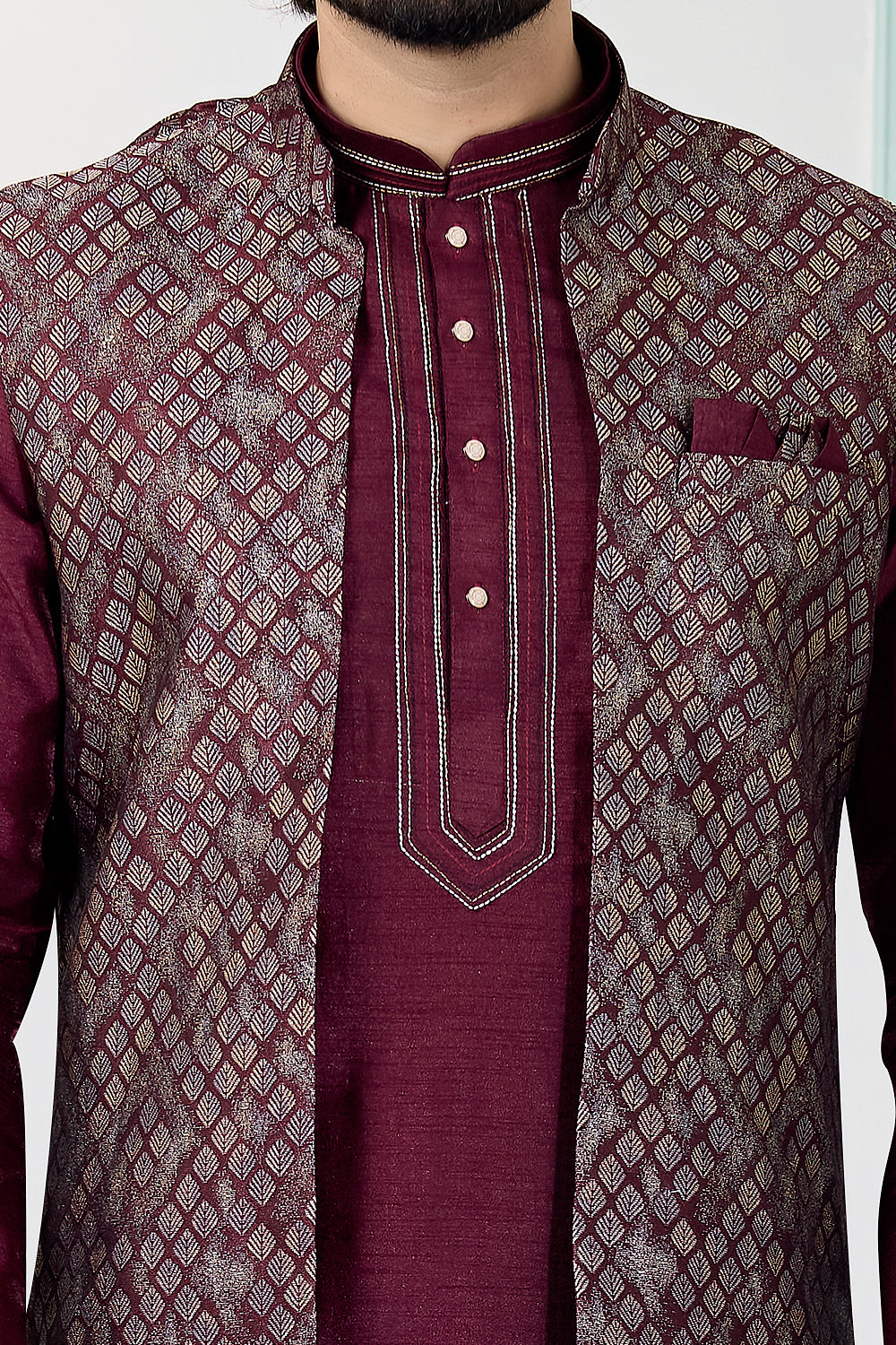 Maroon Jaquard Nehru Jacket (NMK-8830)