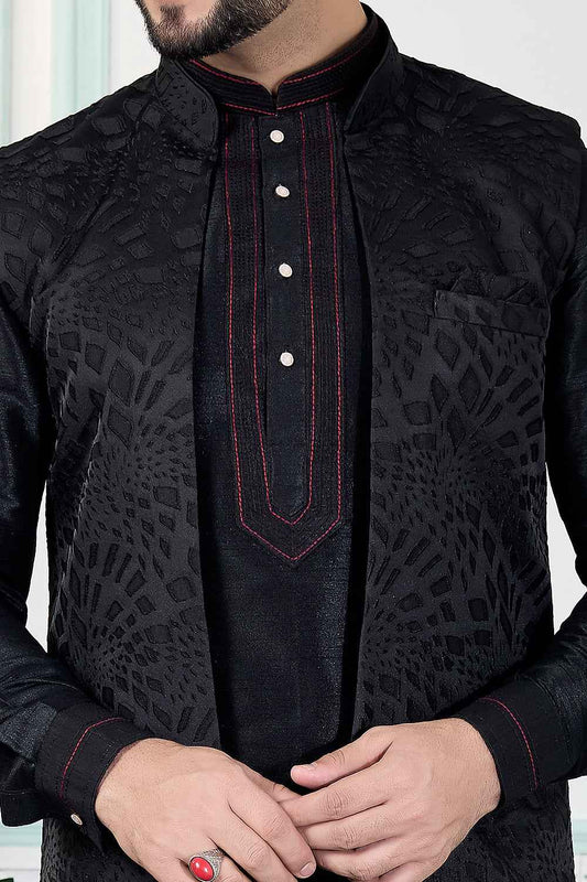 Black Jaquard Nehru Jacket (NMK-8833)