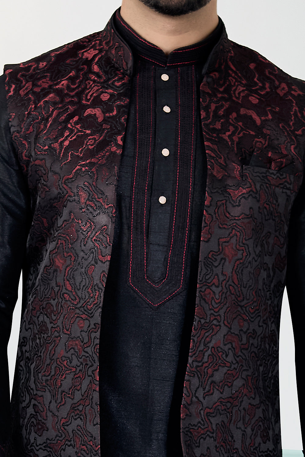 Black Jaquard Mens Nehru Jacket (NMK-8835)