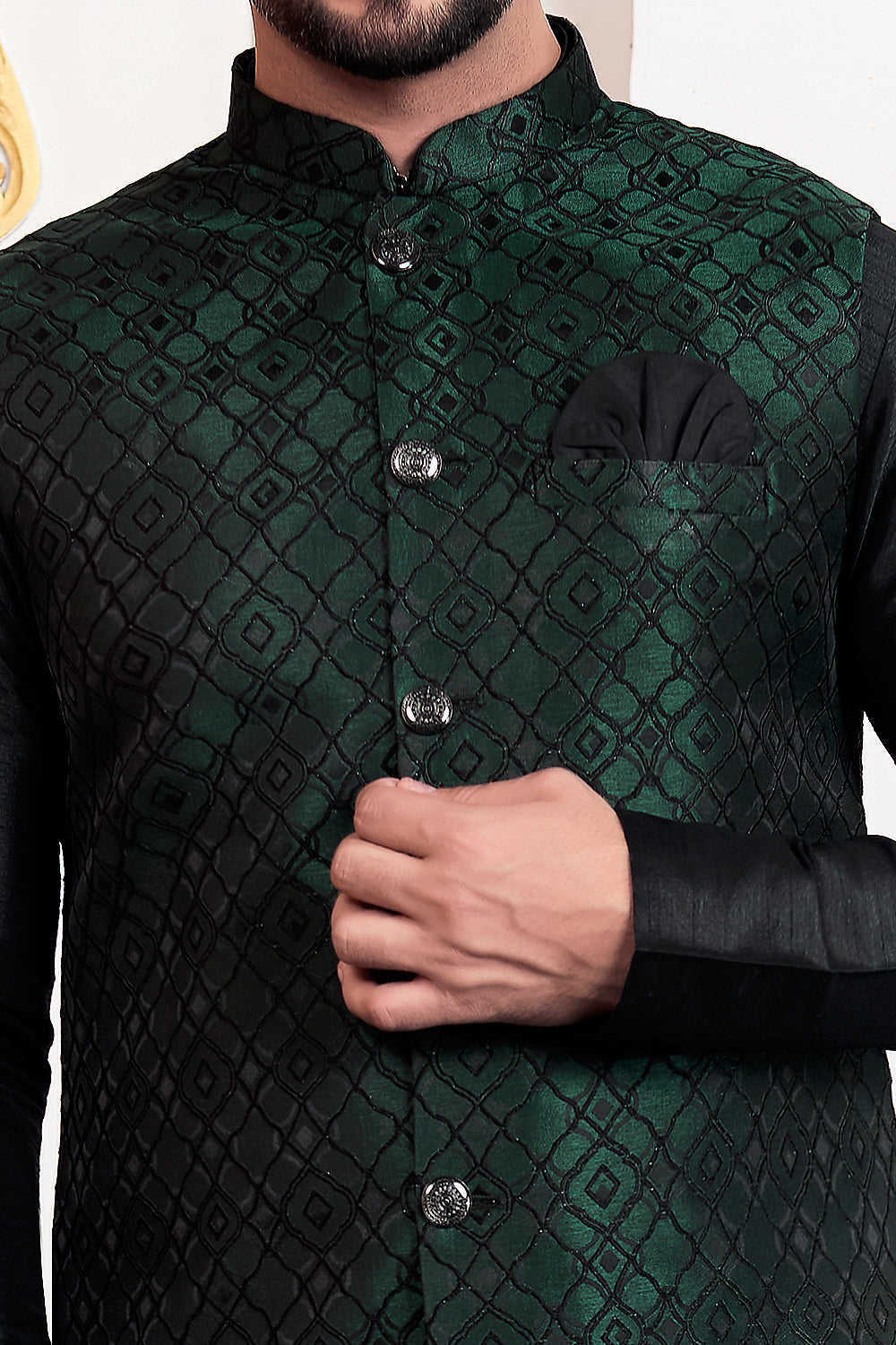 Black Jaquard Nehru Jacket (NMK-8845)