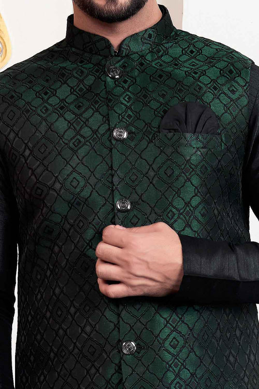 Black Jaquard Nehru Jacket (NMK-8845)