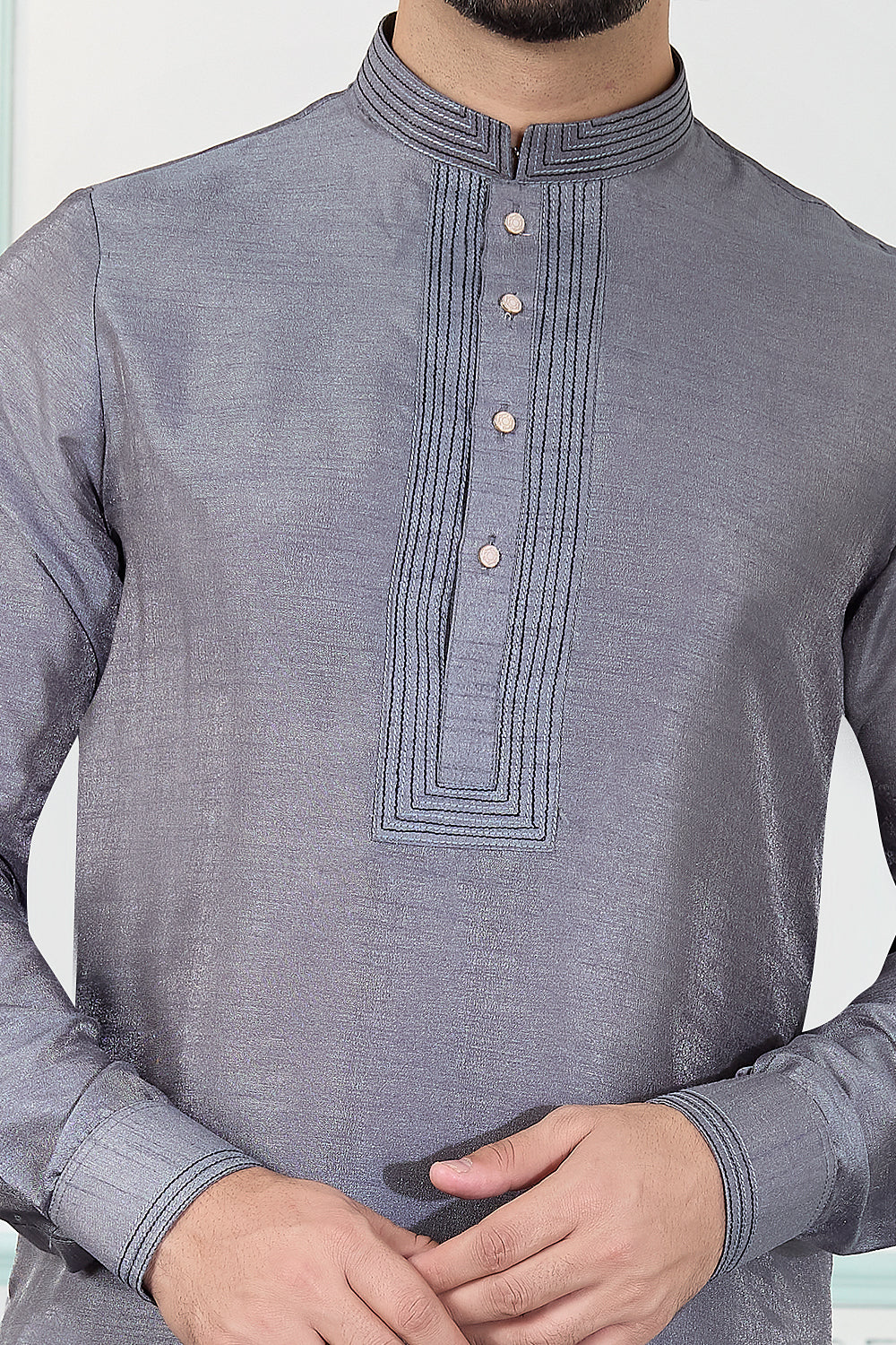 Grey Art Silk Kurta Pajama (NMK-8851)