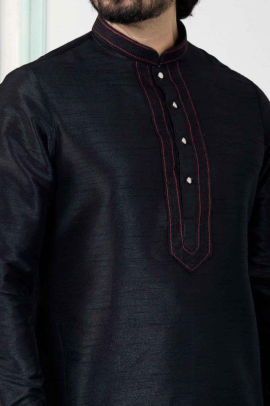 Black Art Silk Kurta Pajama (NMK-8853)