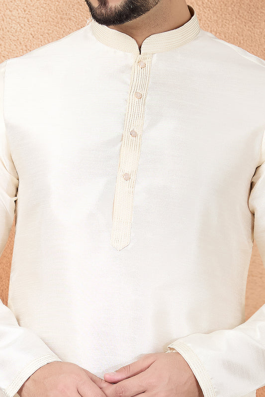 Cream Art Silk Kurta Pajama (NMK-8854)