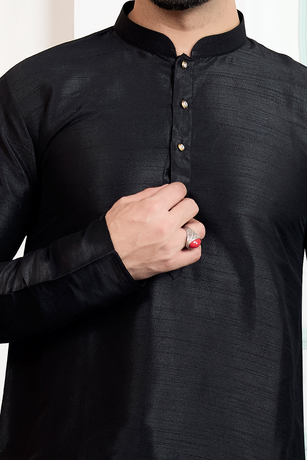 Black Art Silk Mens Kurta Pajama (NMK-8861)