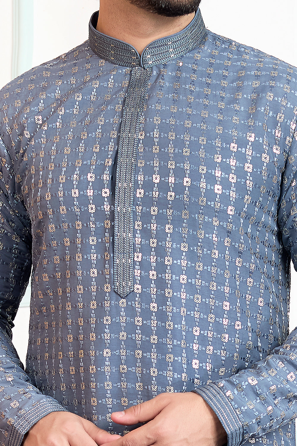 Blueish Grey Art Silk Kurta Pajama (NMK-8863)