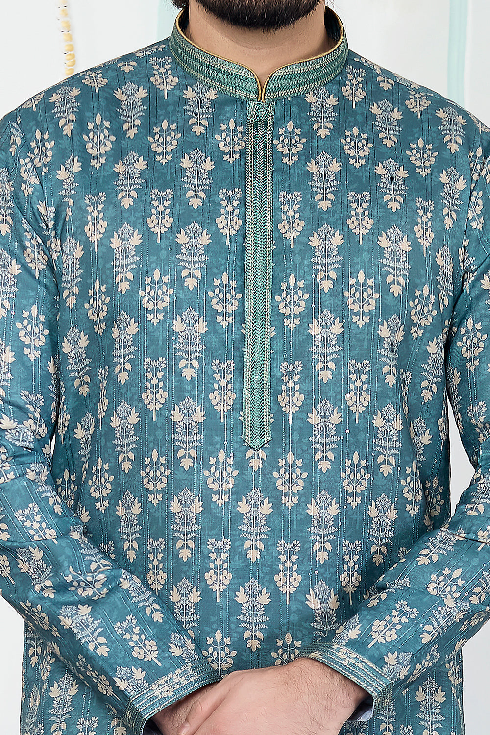Green Art Silk Mens Kurta Pajama (NMK-8866)