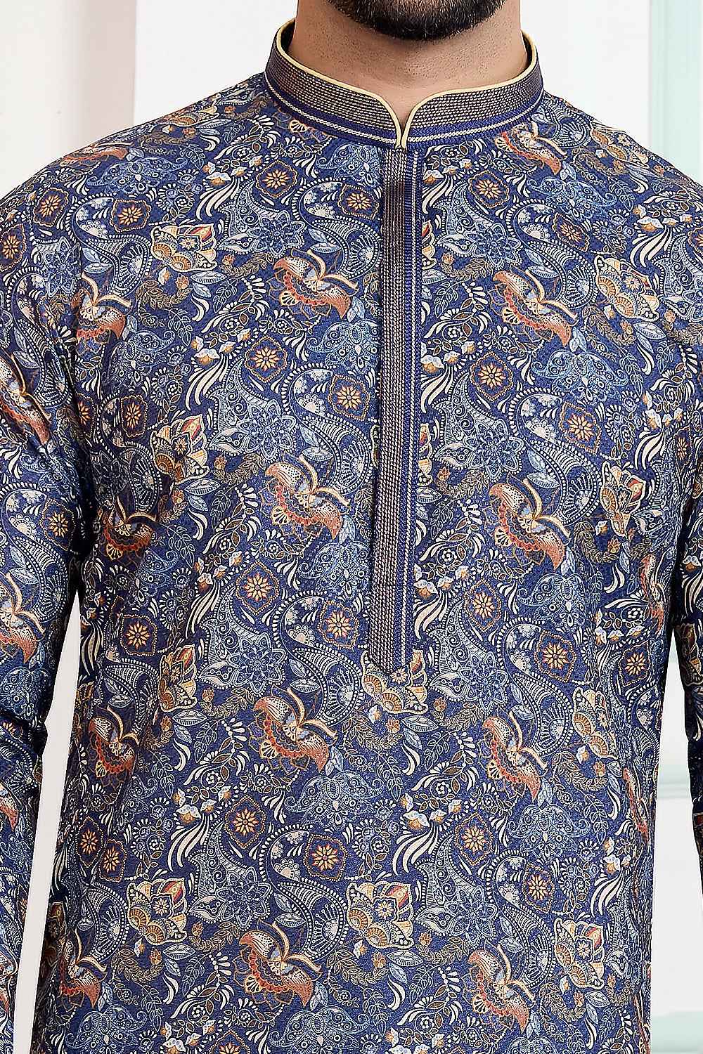 Blue Art Silk Digital Printed Kurta Pajama (NMK-8870)