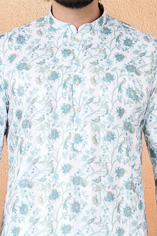 Cream Art Silk Digital Printed Kurta Pajama (NMK-8871)