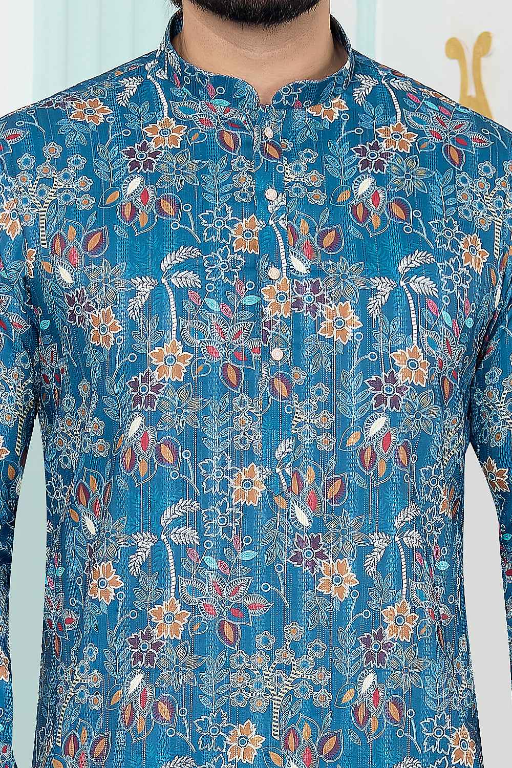 Blue Art Silk Digital Printed Kurta (NMK-8876)