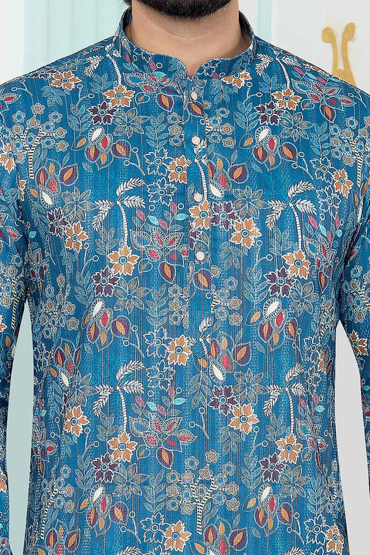 Blue Art Silk Digital Printed Kurta (NMK-8876)