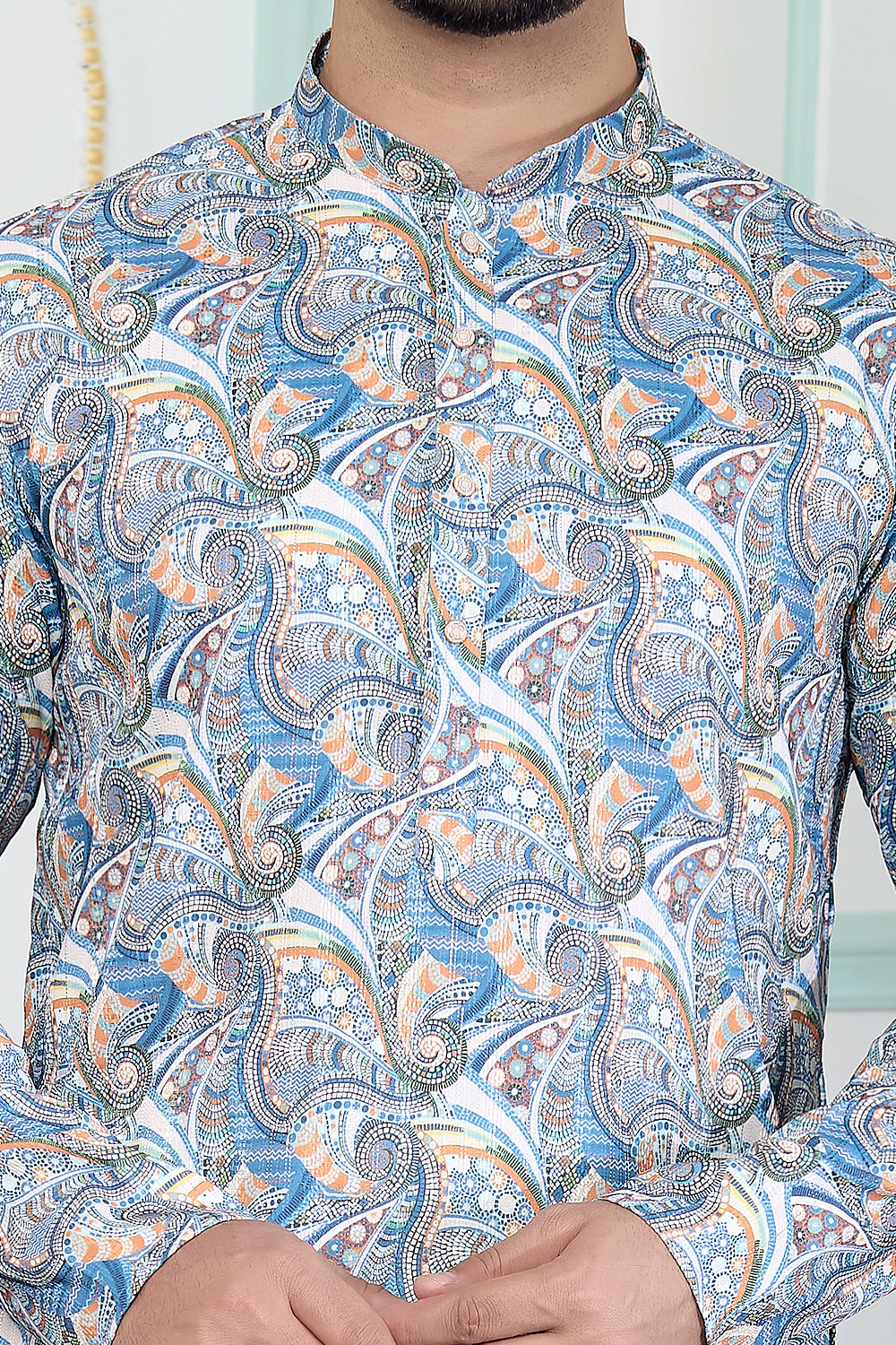 Blue Art Silk Mens Kurta Pajama (NMK-8881)