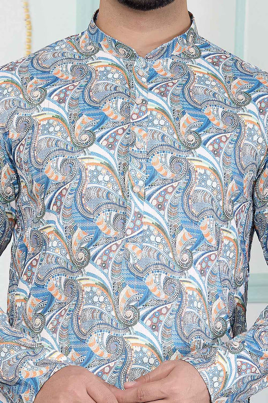 Blue Art Silk Mens Kurta Pajama (NMK-8881)
