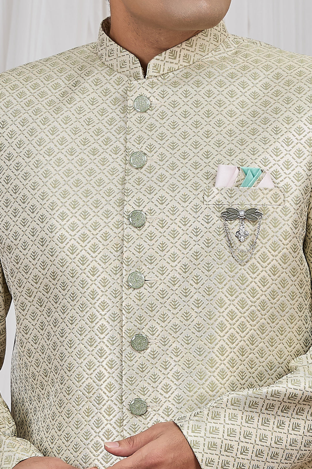 Green Jaquard Indo Western (NMK-8889)
