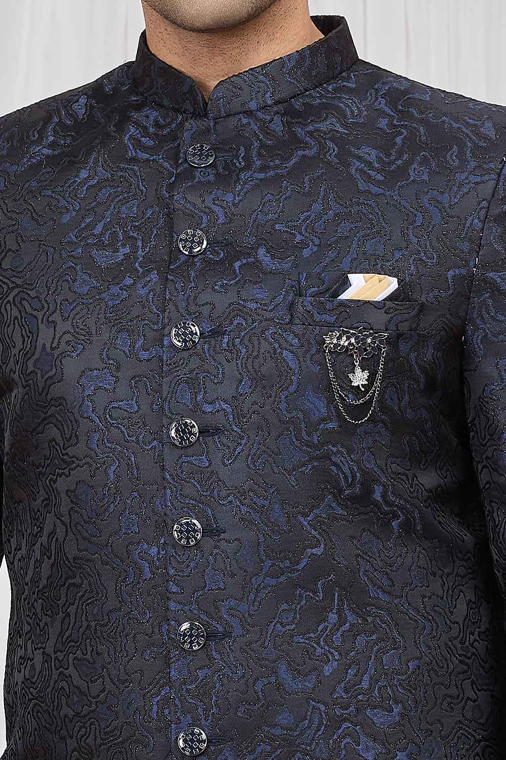 Navy Blue Jaquard Indo Western (NMK-8891)