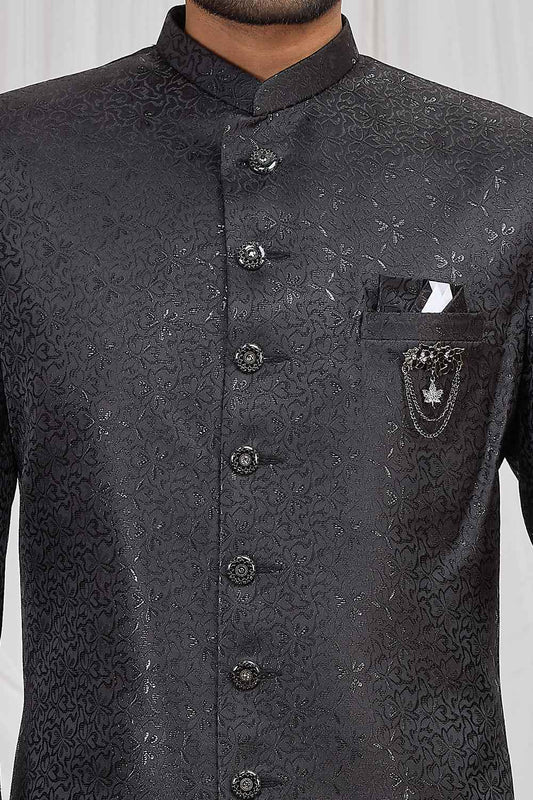 Black Jaquard Indo Western (NMK-8893)