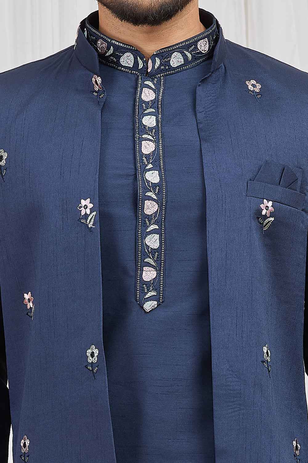 Navy Blue Art Silk Indo Western (NMK-8896)