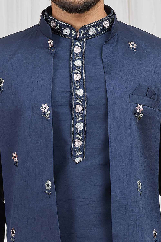 Navy Blue Art Silk Indo Western (NMK-8896)