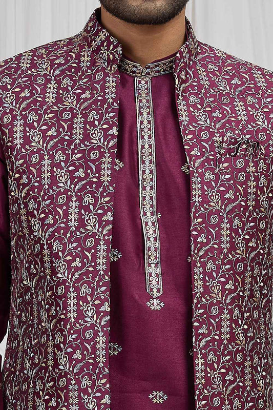 Wine Art Silk Nehru Jacket (NMK-8898)