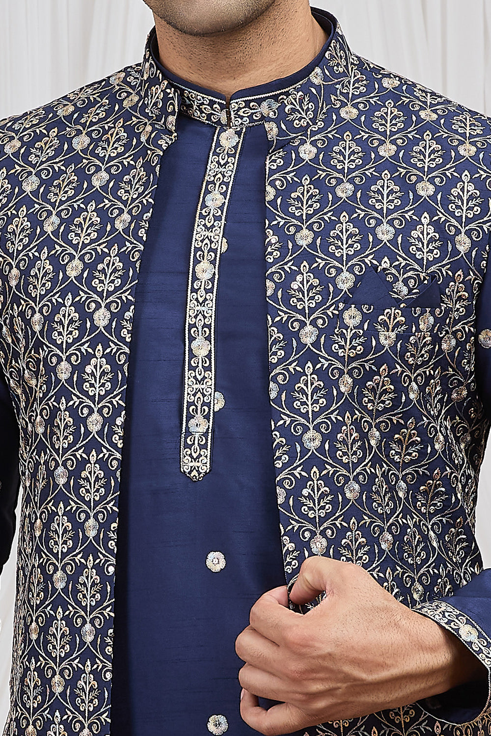 Blue Art Silk Nehru Jacket (NMK-8899)