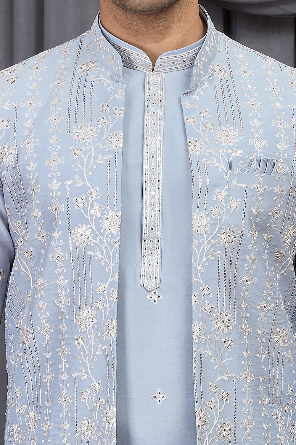 Light Blue Art Silk Nehru Jacket (NMK-8901)