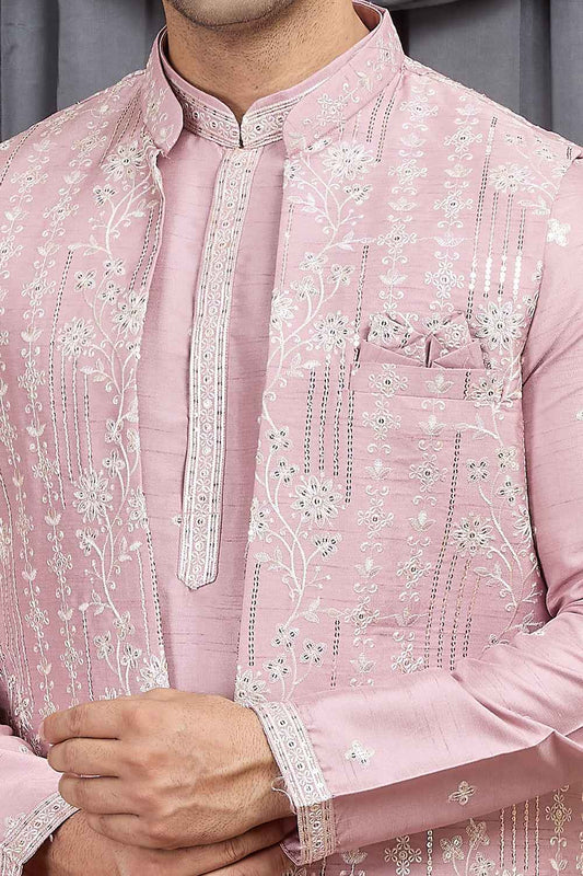 Onion Pink Art Silk Nehru Jacket (NMK-8902)