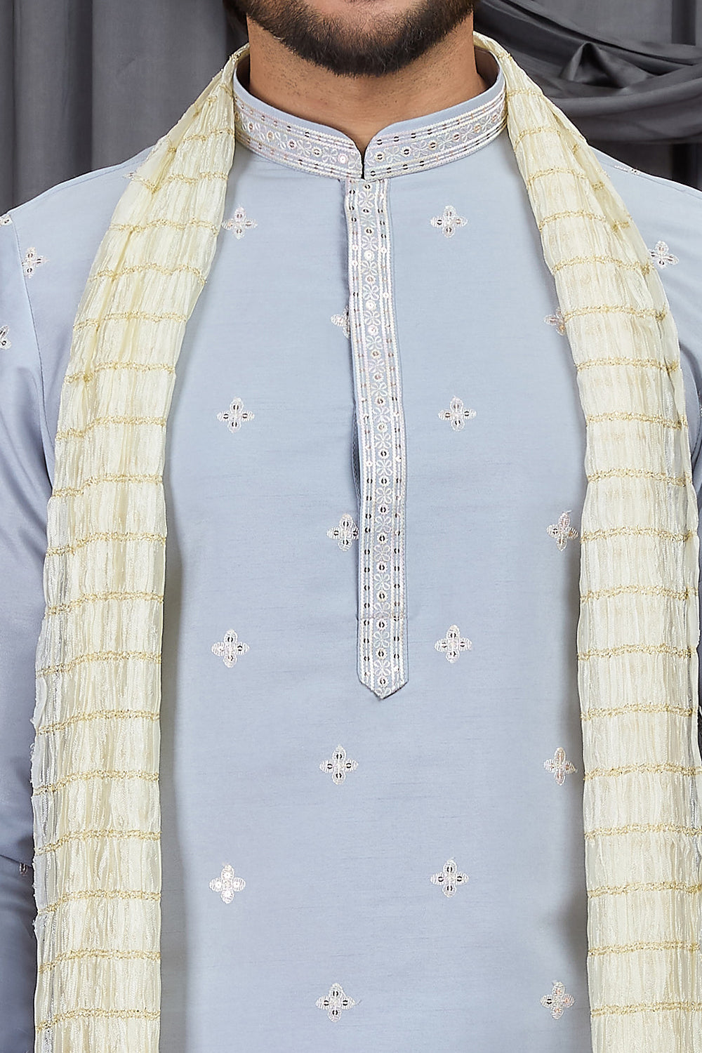 Light Blue Art Silk Kurta Pajama (NMK-8910)