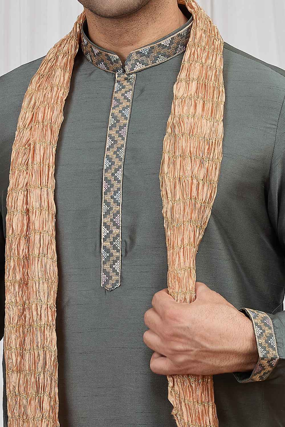 Grey Art Silk Kurta Pajama (NMK-8912)
