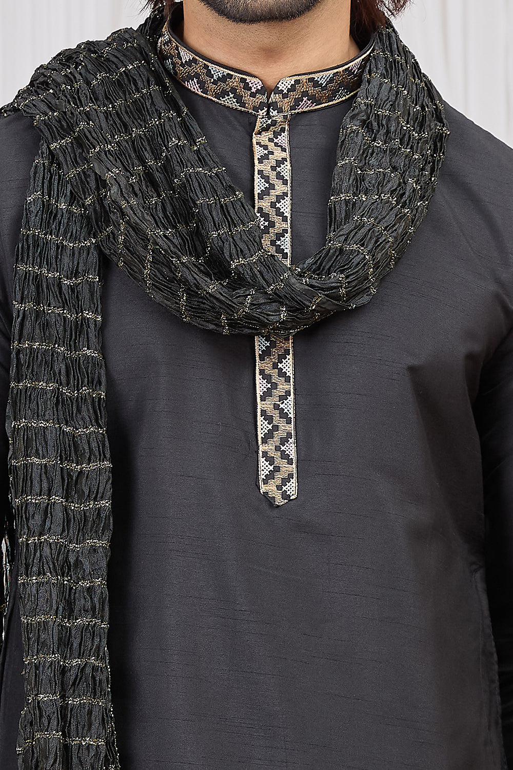 Black Art Silk Kurta Pajama (NMK-8913)