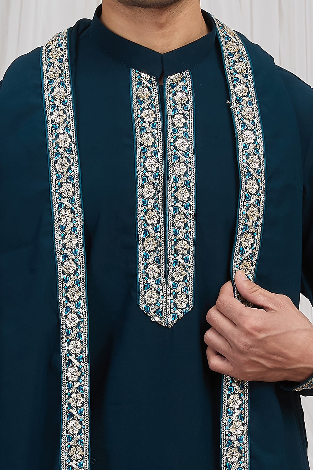 Dark Teal Blue Armani Kurta Pajama (NMK-8919)