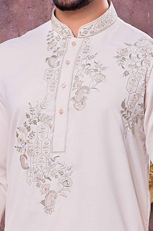 Cream Armani Mens Kurta Pajama (NMK-8923)