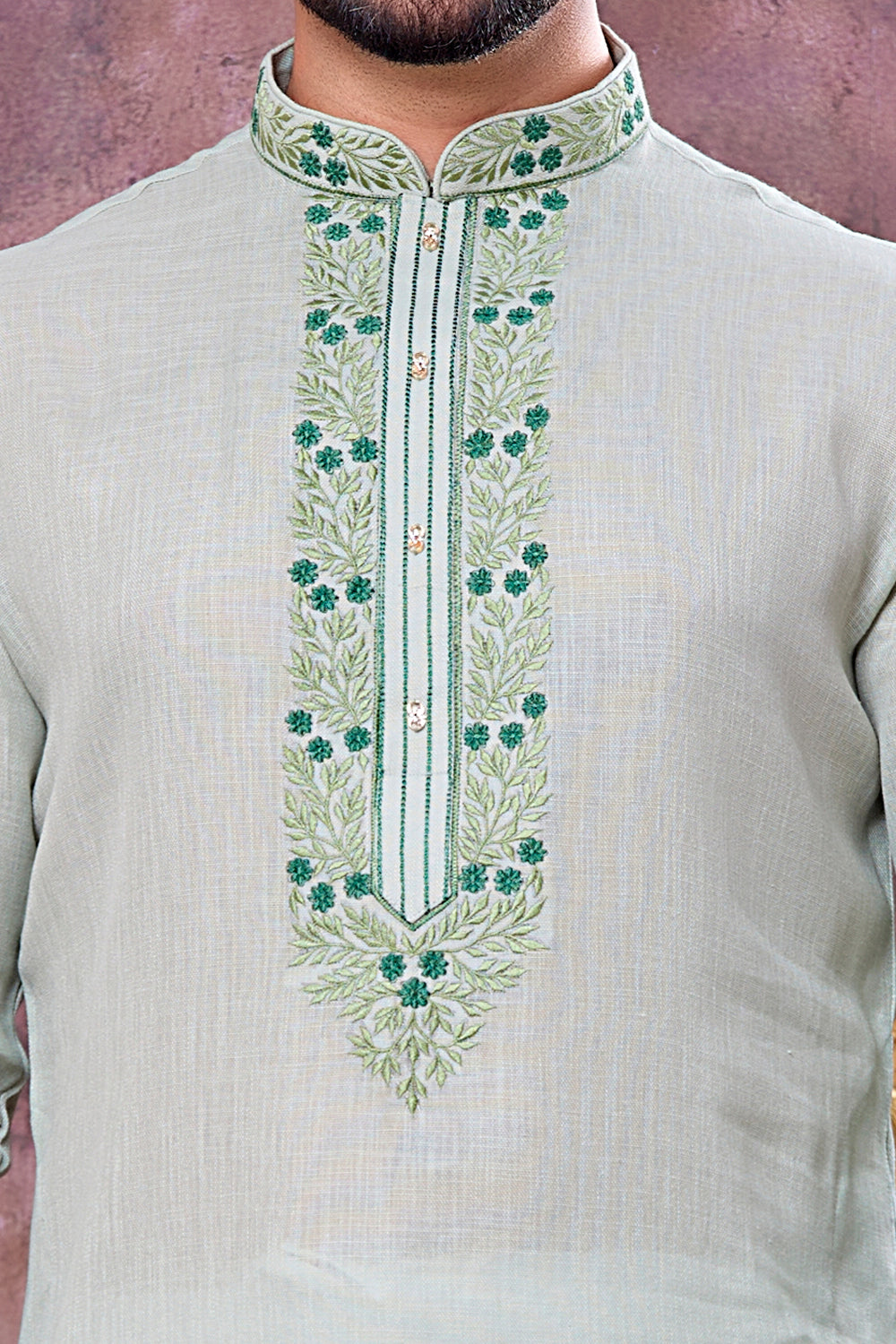Pista Green Semi Linen Cotton Kurta Pajama (NMK-8931)
