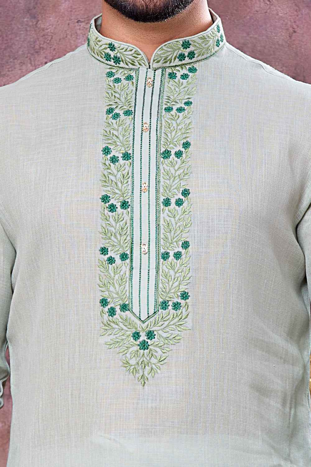 Pista Green Semi Linen Cotton Kurta Pajama (NMK-8931)