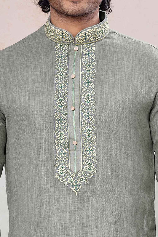 Green Semi Linen Cotton Kurta Pajama (NMK-8934)