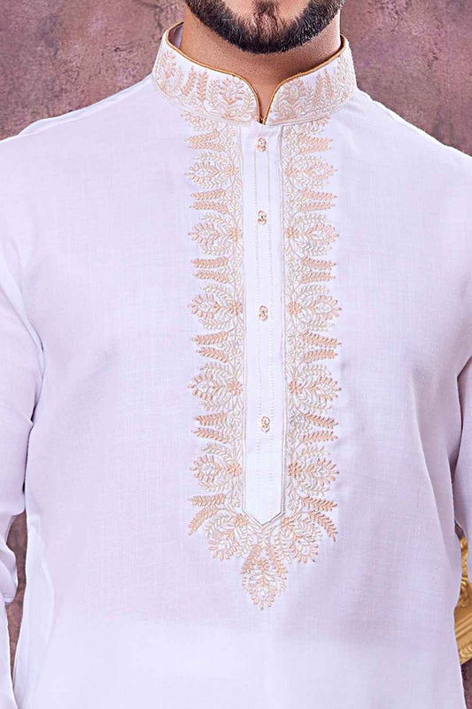 Off White Semi Linen Cotton Kurta for Men (NMK-8940)