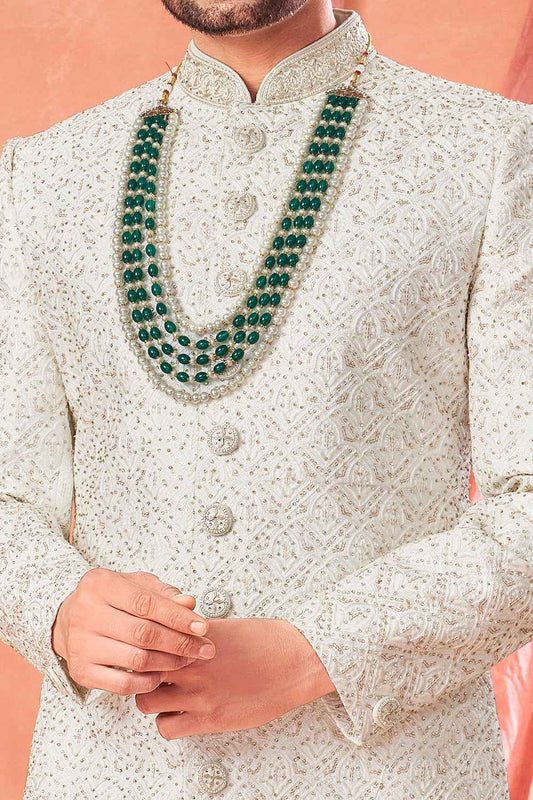 Off White Art Silk Mens Sherwani (NMK-8945)