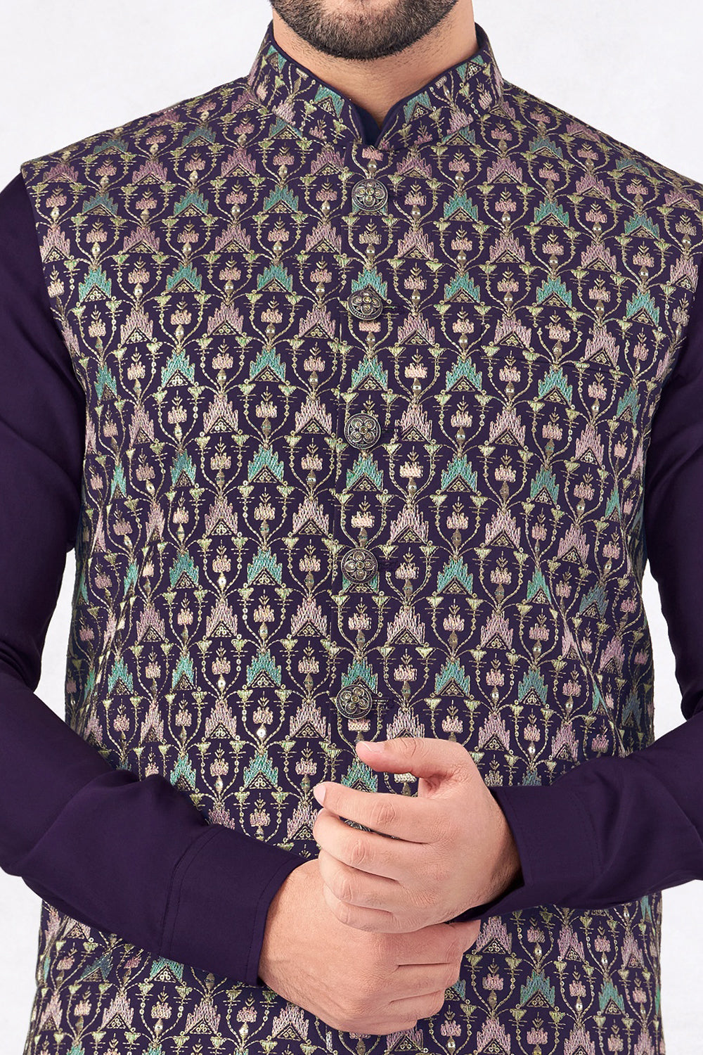 Purple Art Banarasi Silk Nehru Jacket (NMK-8953)
