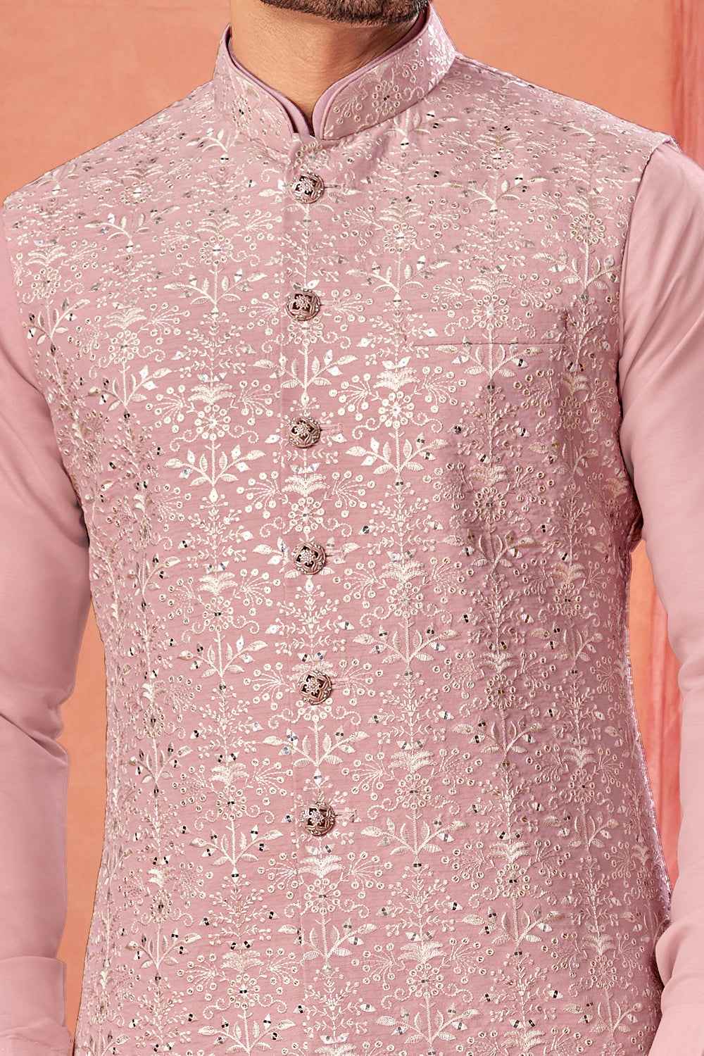 Pink Art Banarasi Silk Nehru Jacket (NMK-8956)
